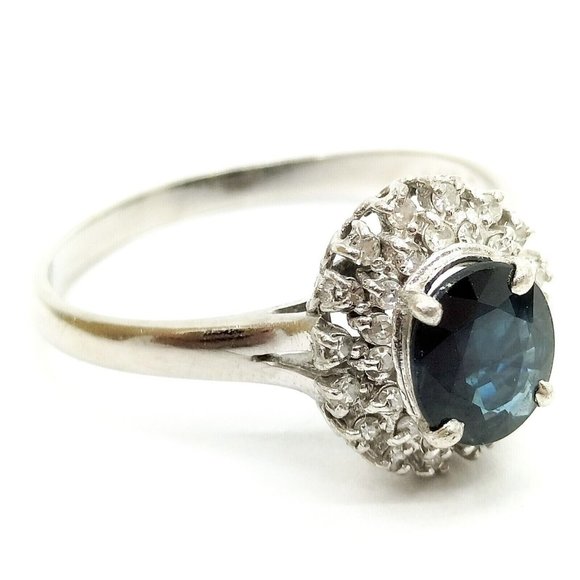 Genuine 1ct SAPPHIRE DIAMOND PLATINUM 900 White Gold Ring AUTHENTIC  US Sz 8.25 - Picture 2 of 9